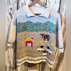 The Sweater Loft New York Short Sleeve Farm-Themed Knit Sweater Size Medium